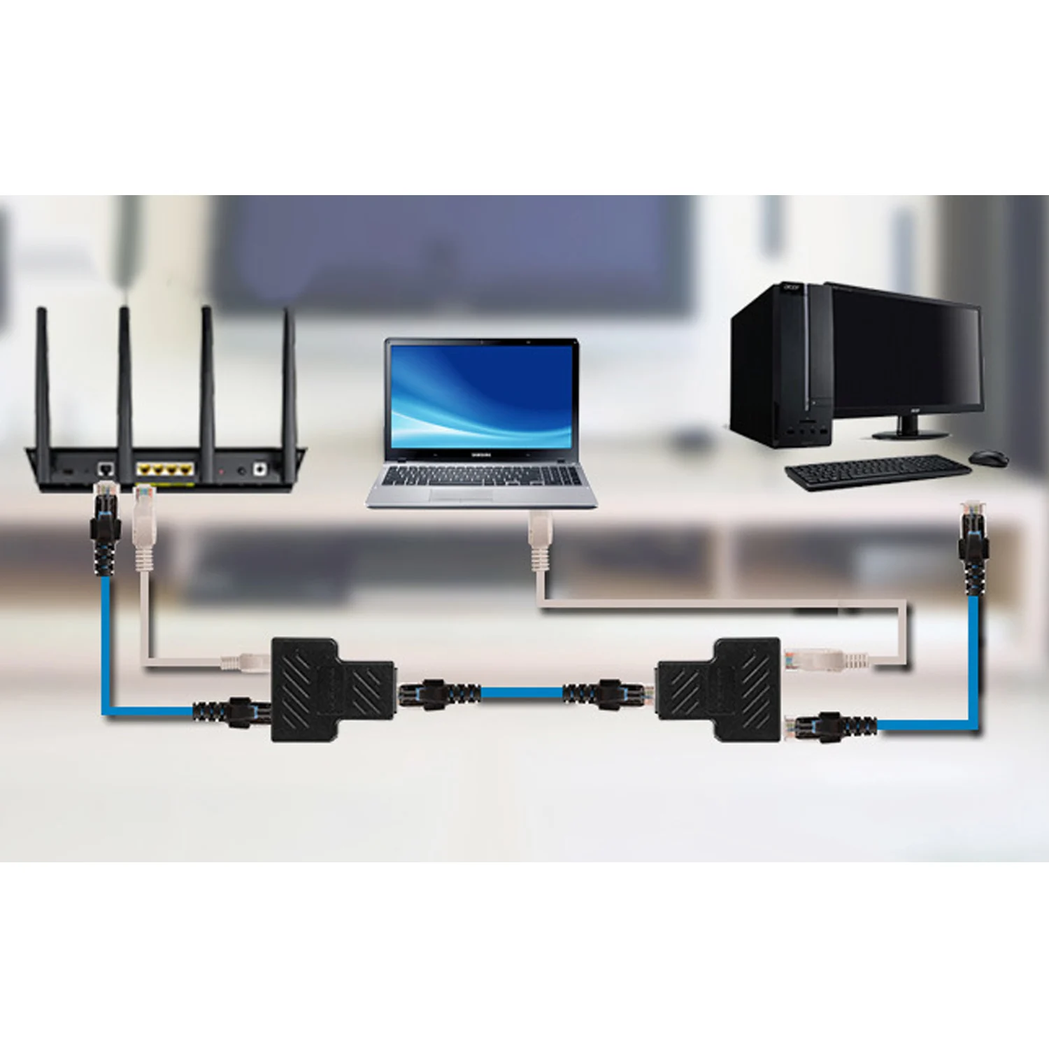 Разветвитель сетевой Ethernet RJ45 с 1 на 2 каналами, двойной переходник, соединитель, удлинитель, адаптер, разъем, адаптер