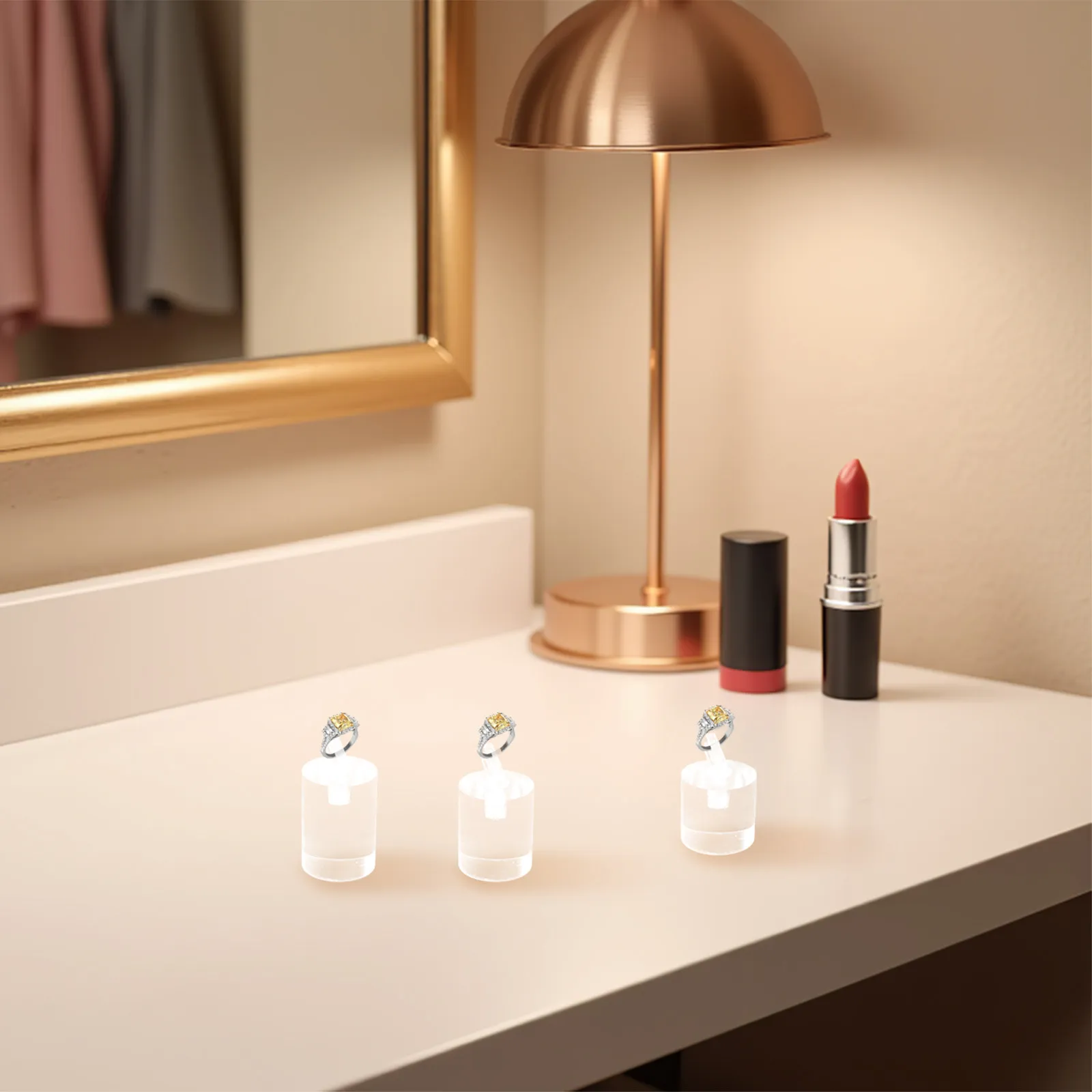 

6Pcs Acrylic Ring Display Stand Transparent Single Finger Holder Cylinder Jewelry Organizer Showcase for Selling Clear Jewelry