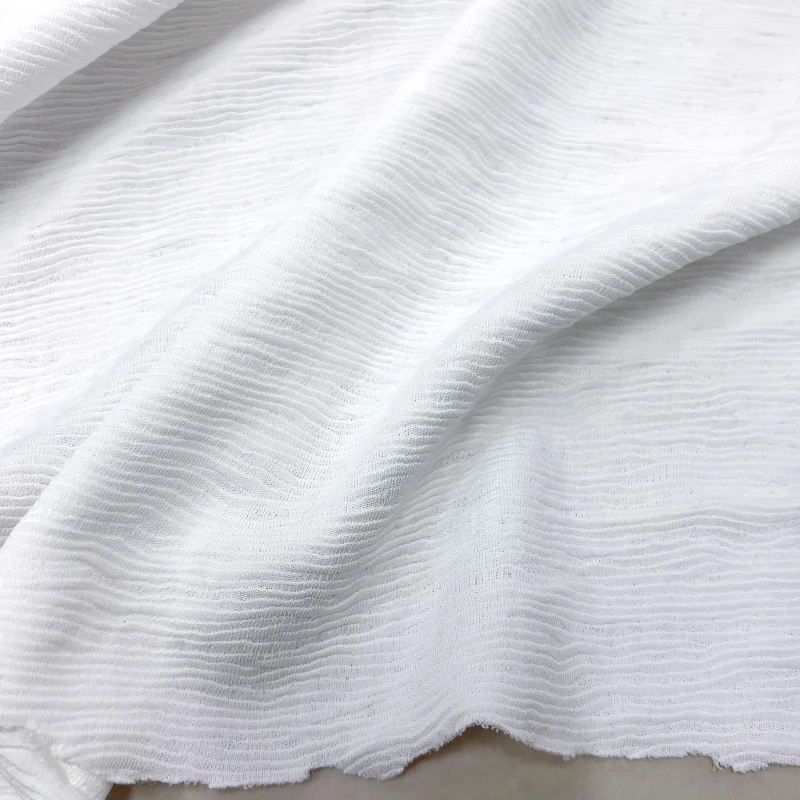 

Pleated Fabric White Horizontal Stripes Embossed Texture DIY Womens Dress Hanfu Blouse Shirt Fashion Designer Sewing Material