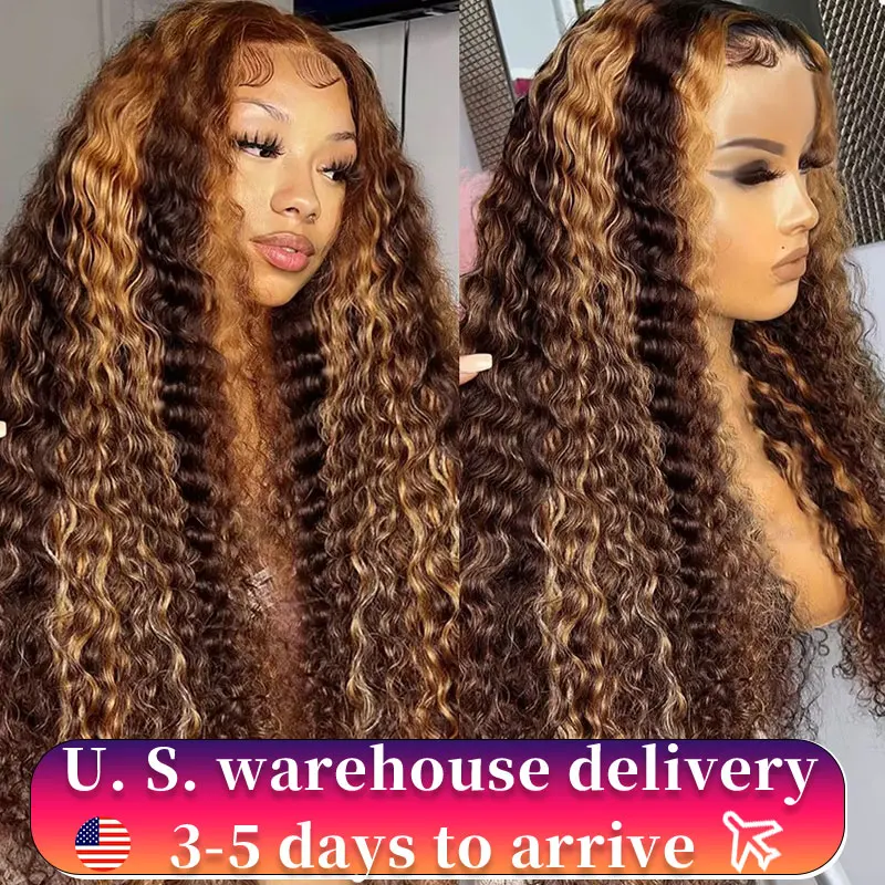 Highlight Ombre Deep Wave 13x5 Glueless Wig Human Hair Ready To Wear Brazilian 4/27 Curly Wig 13x4 Lace Frontal Wigs For Women