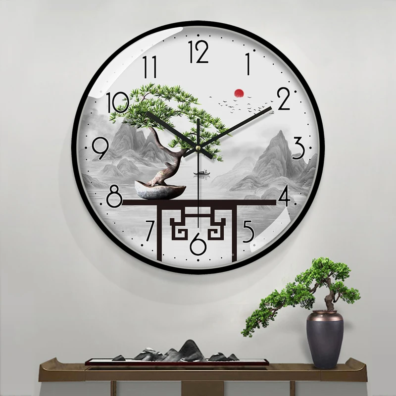 

Haina Baichuan new Chinese clock wall living room home fashion style landscape modern watch mute