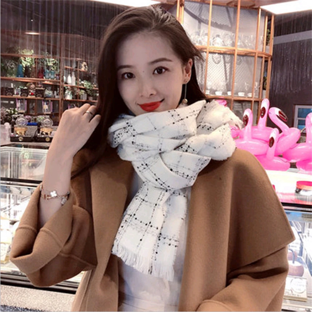 

The new small sweet wind embroidery grid long imitation cashmere scarf han edition in the fall and winter of female joker CN001