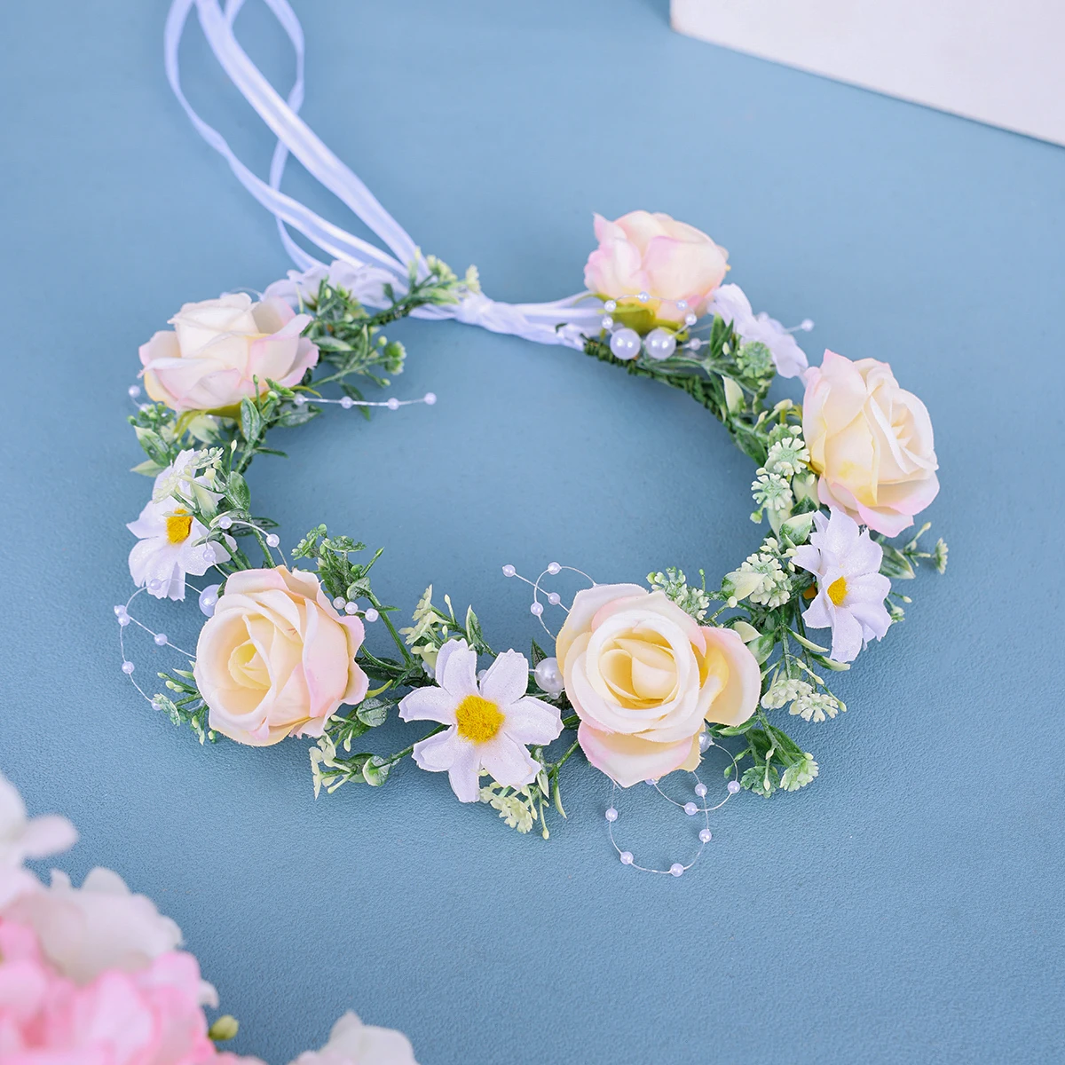 Handmade Flower Wreath Bride Women Bohemia Beach Flower Crown Hair Band Wedding Floral Headband Garland Girl Hair Accessorie image 2
