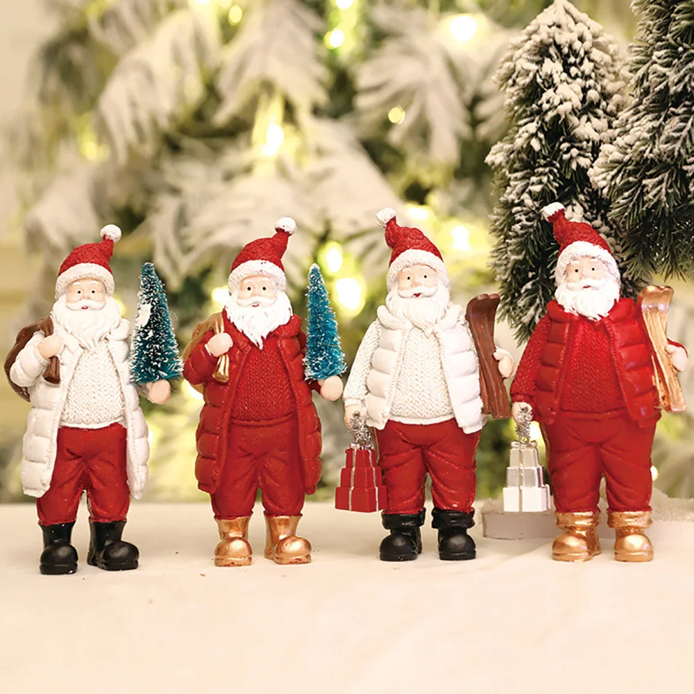 4 Styles 20cm/7.9 inch Santa Claus Figurines Doll Holding Xmas Tree and Bag for Christmas Navidad Table Fireplace Ornaments