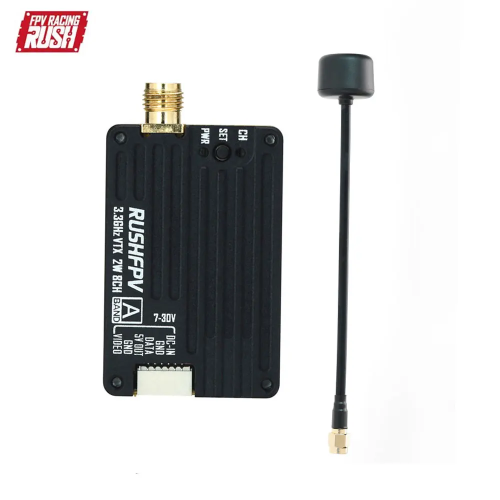 RUSHFPV 3.3GHz 2W VTX with Circular Polarized SMA Antenna Support IRC Tramp Protocol Video Transmitter for FPV Long Range Drone