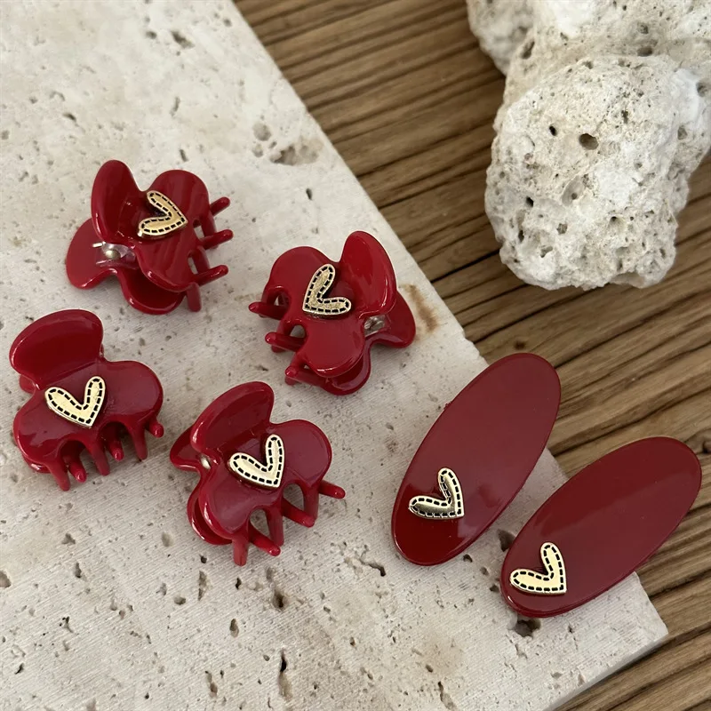 Red little love hairpin women\'s side banger clip duck bill clip temperament versatile hair clip Broken Hair Griphair accessories