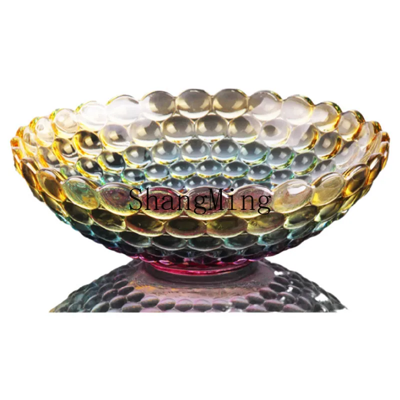 

PYH wholesale fruit plate colored crystal glass snack basin bubble candy plate household living room large fruit plate