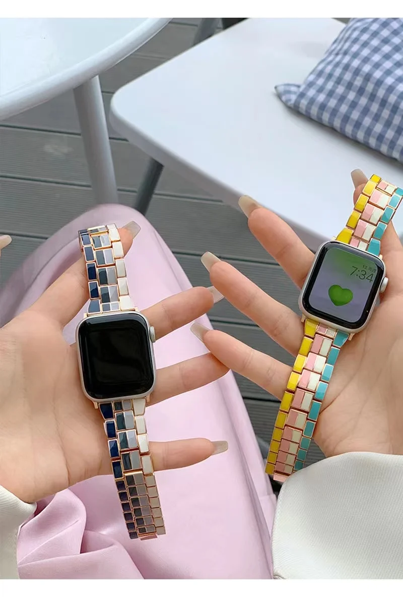 Color splicing Stainless steel metal strap For Apple Watch Band Series7 6 5 4 3 SE iWatch 41/45/40/44/42/38mm Wrist Belt