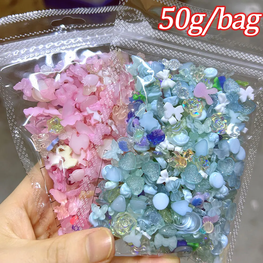 500-600 pièces mélangées noir rose résine arc papillon Nail Art breloques 50G mignon noeud papillon/fleur ongles strass 3D arc ruban décor d'ongle