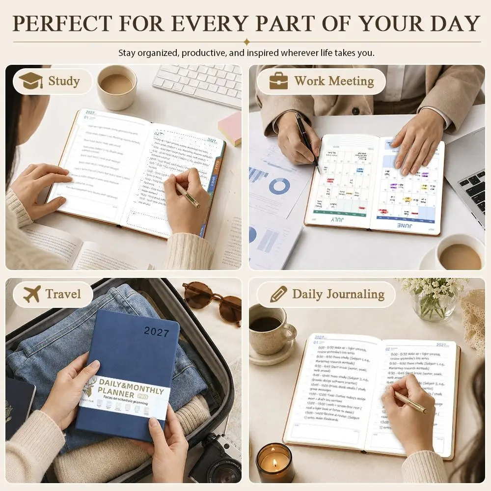 English 2027 Schedule Planner Notepad Wear-resistant 12 Months To-do List Notebook Simple Efficiency A5 Agenda Planning Notebook