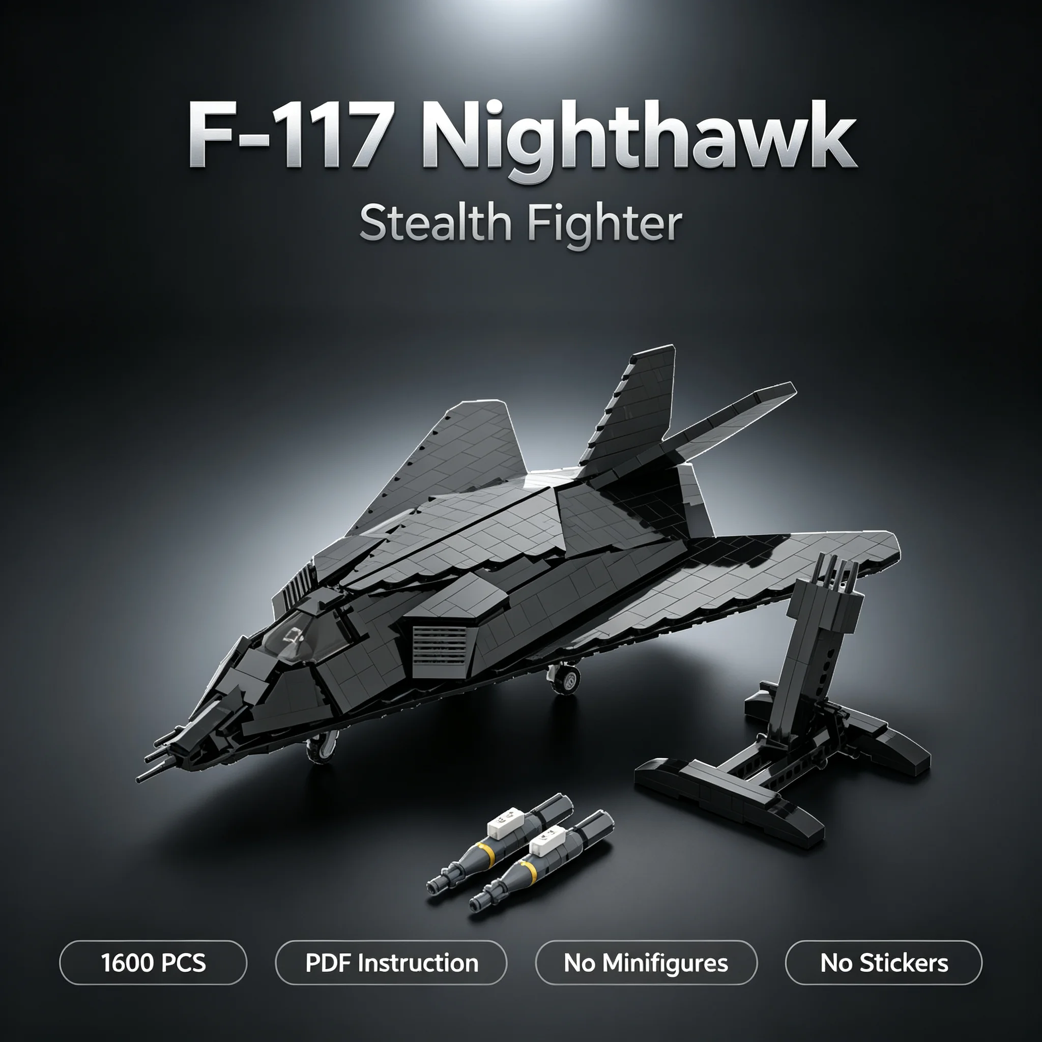 1600PCS MOC F-117 Stealth Fighter Jet Building Blocks Military Aircraft Model Construction Bricks Set for Adults Gift