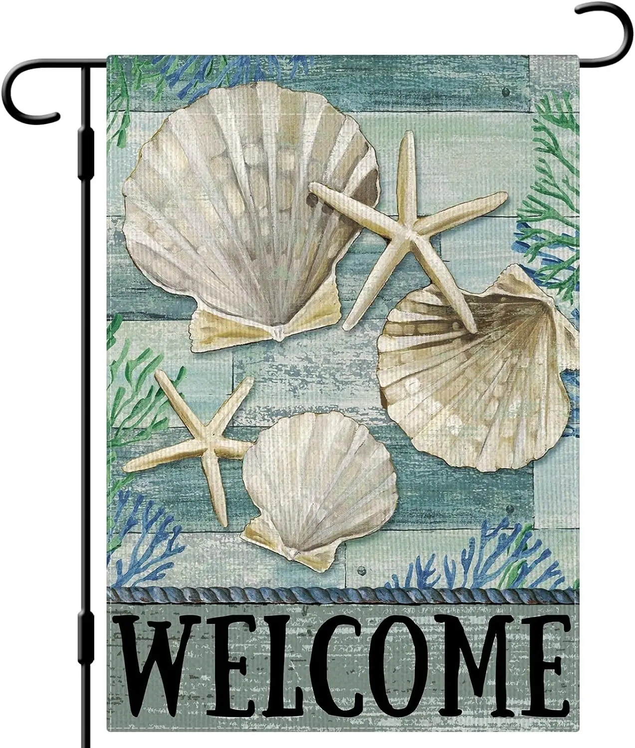 DLZDN Summer Starfish Shells Garden Flag Coastal Garden Flag 12x18 Inch Double Sided Burlap Welcome Summer Rustic Coastal Season