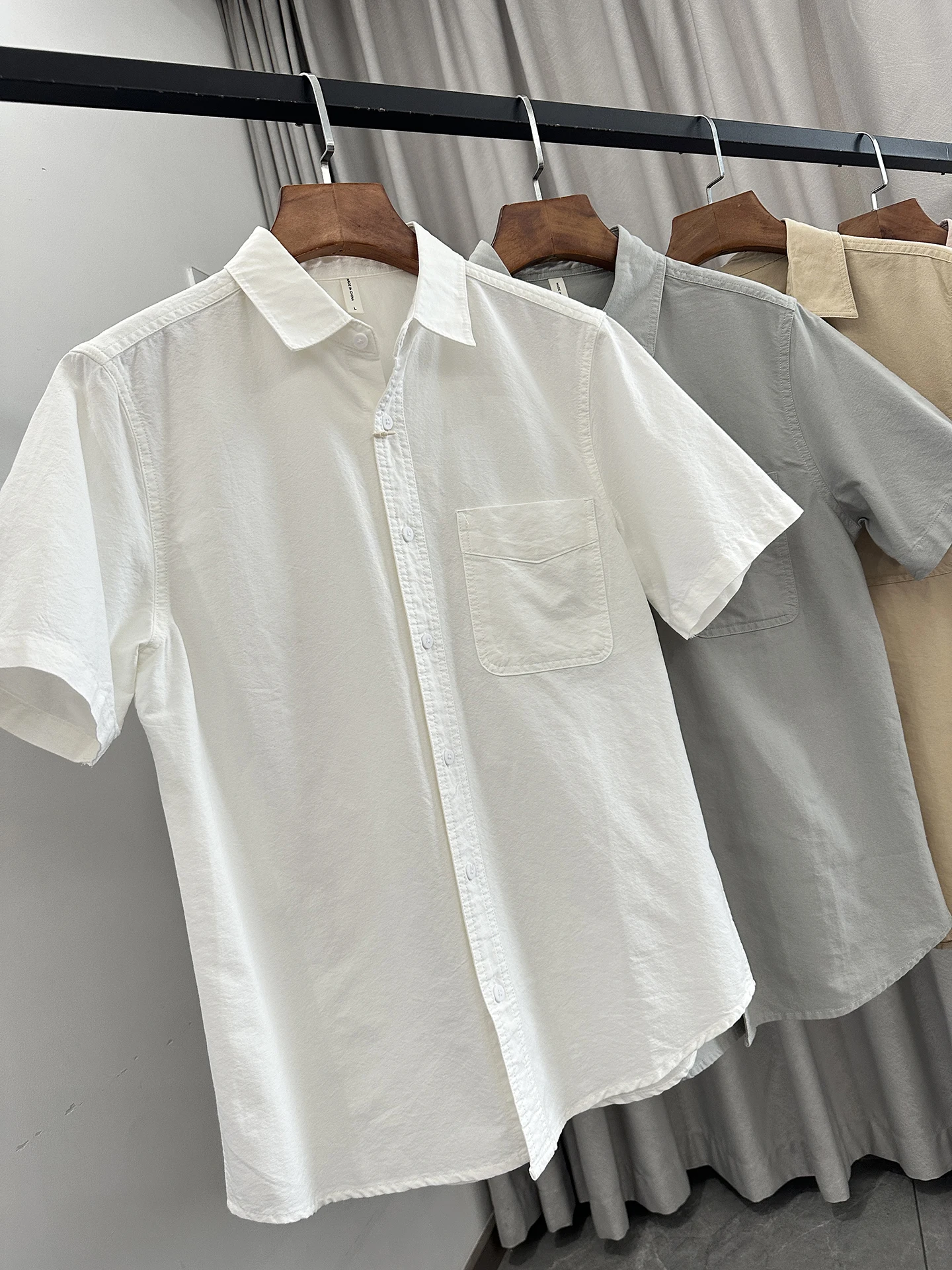 Basic Cotton Oxford Cloth Short Sleeve Shirt Simple Casual Commute Style Men's Washed Summer Shirt Comfortable Skin-Friendly