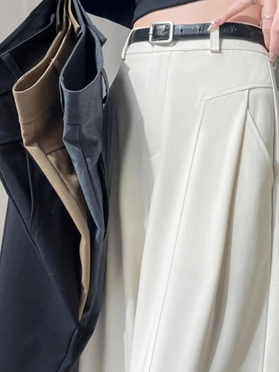 

Серые женские брюки с высокой талией, широкими штанинами и драпировкой, повседневные прямые брюки-бананы, облегающие брюки-костюмные штаны для женщин