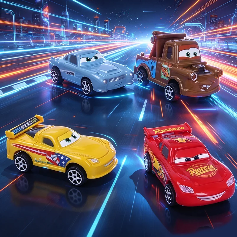 Disney 4-piece/Set Plastic Lightning McQueen diy accessories，Cute Cartoon, Christmas,Birthday Gifts，plastic toy car，boy gifts