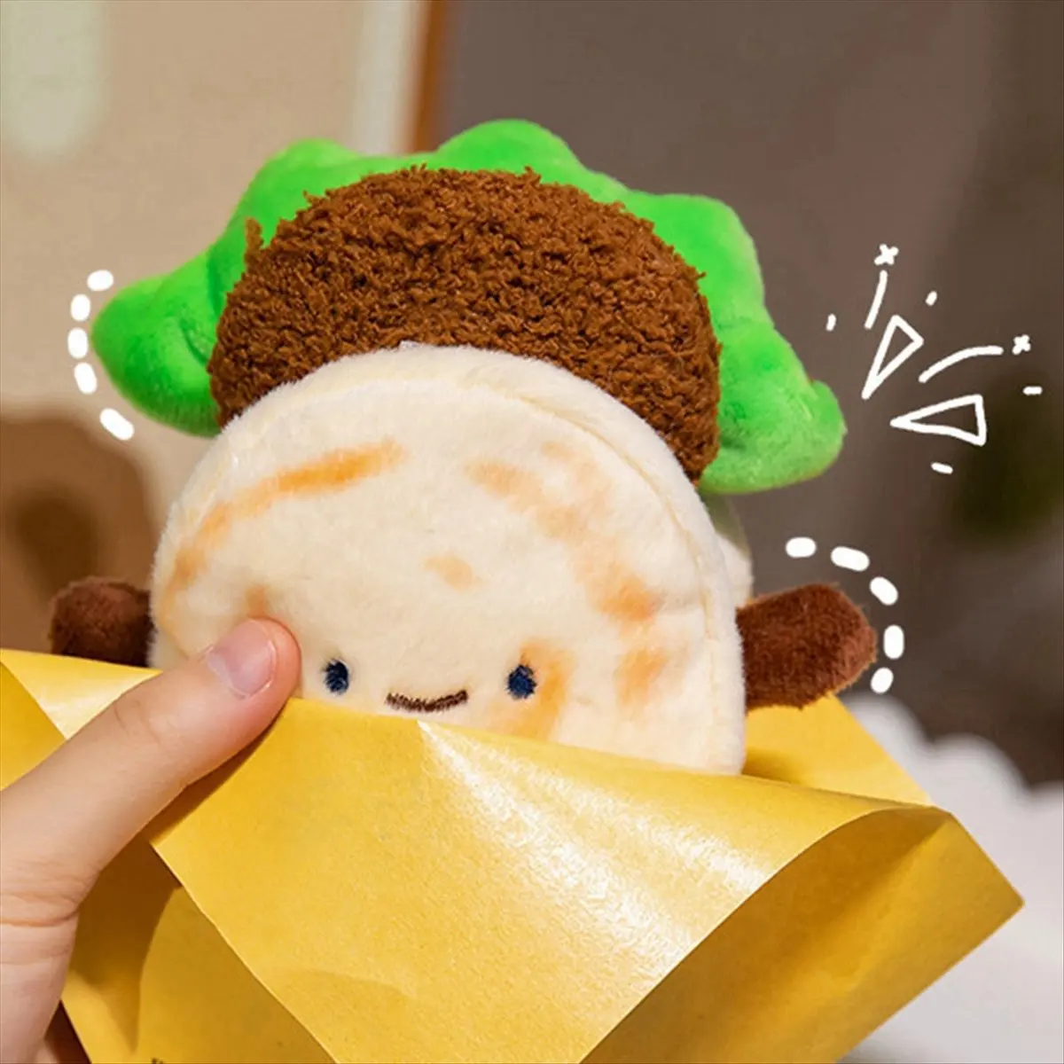 feelfeel Hamburguesa China con Colgante de Muñeco de Carne, Peluche de Pan Relleno, Juguete de Peluche, Souvenir de Tarjeta de P
