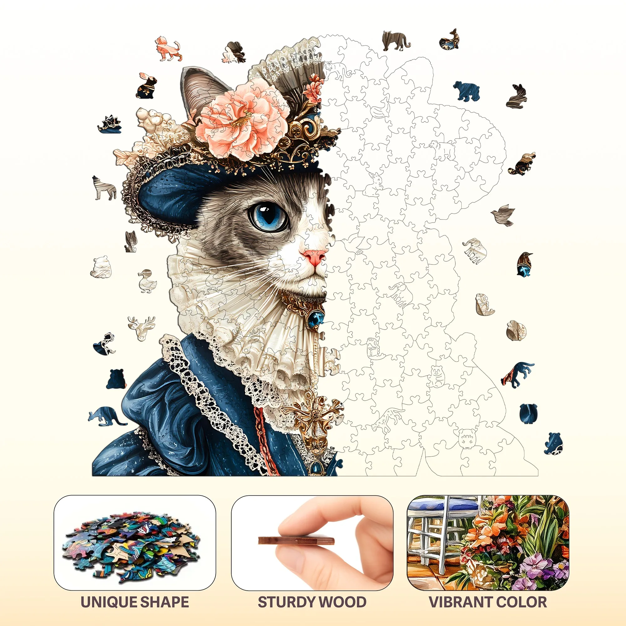 Cat Theme Wooden Jigsaw Puzzle Wooden Decor Painting Christmas and Halloween Gift Toy For Teen And Kid