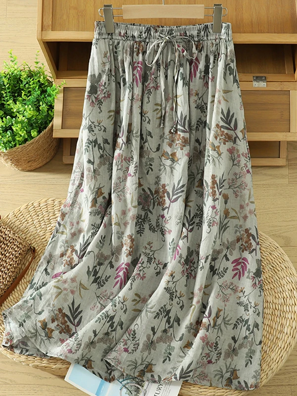 

Loose Breathable Double Layered Forest System Style Printed Half Skirt A-Line Long Skirt plus Size Comfortable Summer Skirt