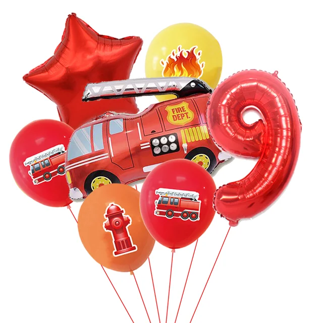 7pcs Fire Truck Balloons 32 Inch Number Foil Balloons Boys Birthday Party Decorations Firemen Theme Decor Baby Shower Supplies