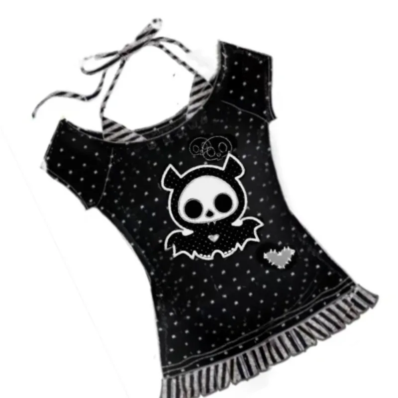 Harajuku المرأة Kawaii وهمية اثنين تي شيرت اليابانية الرجعية ثقافة فرعية البولكا نقطة التي شيرت شعبية Y2k الكرتون طباعة تيز الإناث بلايز