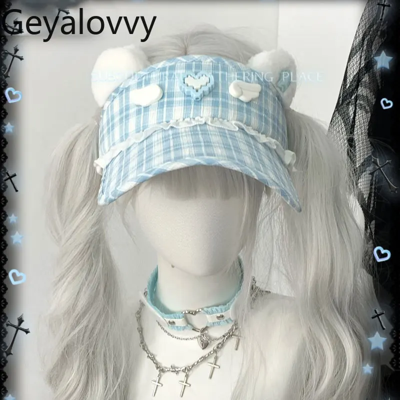 

Y2K Sweet Girl Original Plaid Sun Hat Summer Japanese Subculture Outdoor Versatile Cute Sun Protection Hats Caps for Women