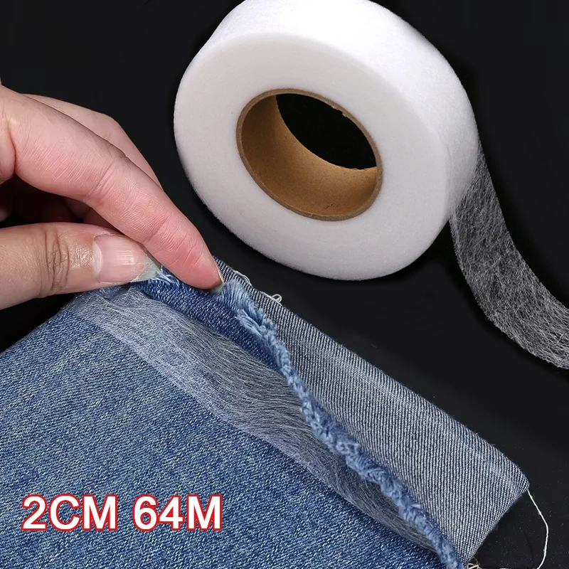 64 m Rolle, Vliesstoff, doppelseitige Einlage, selbstklebender Stoff, Stoff, Bekleidung, zum Aufbügeln am Saum, Klebebandkante, Verkürzen von Hosen, DIY-Nähwerkzeug