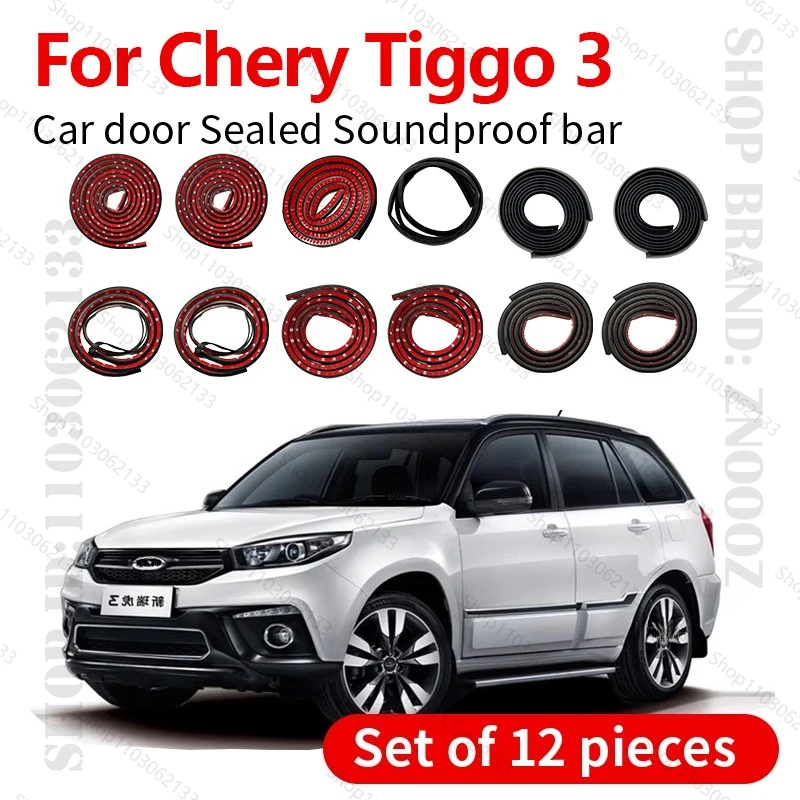 

For 2014-2025 Chery Tiggo 3 Car Door Seal Strip Rubber Double Layer Sealing Protector Soundproof Dustproof Seal Strip 12PCS Set