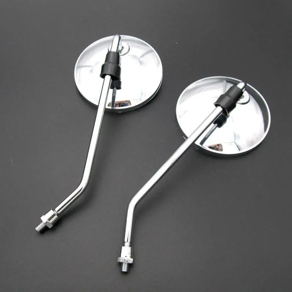 Motorcycle Rear Side Mirror 8mm Metal Chrome Wide Angle Lens Universal for Electric Bicycle and Moped