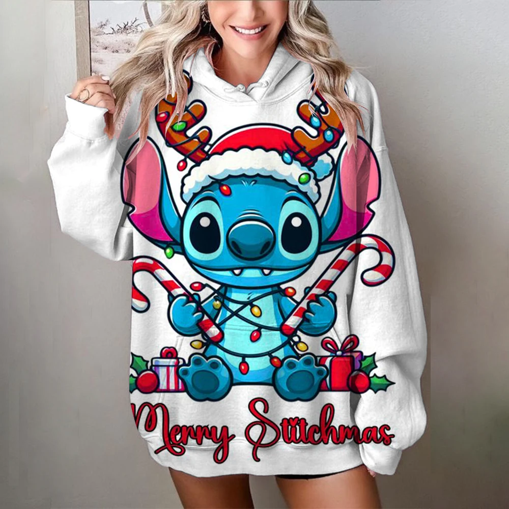 New Women's Hooded Sweatshirt Loose Disney Stitch cartoon print Jacket Top Popular Internet Celebrity Clothing Autumn/winter