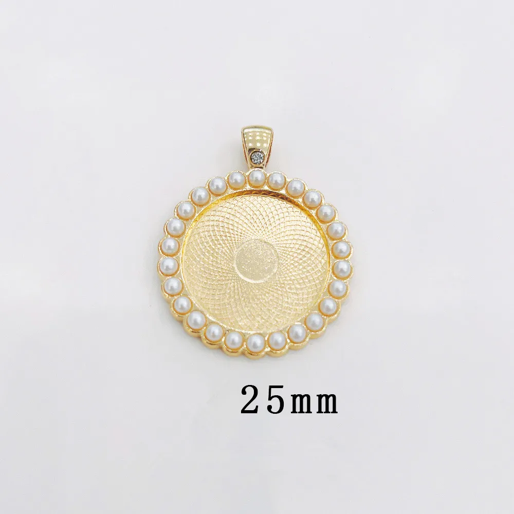 20pcs Gradient White Pearl Flatback Base Setting Tray Bezel Pendant Charm Finding,Fit 25mm Round Cabochon/Cameo,DIY Accessory