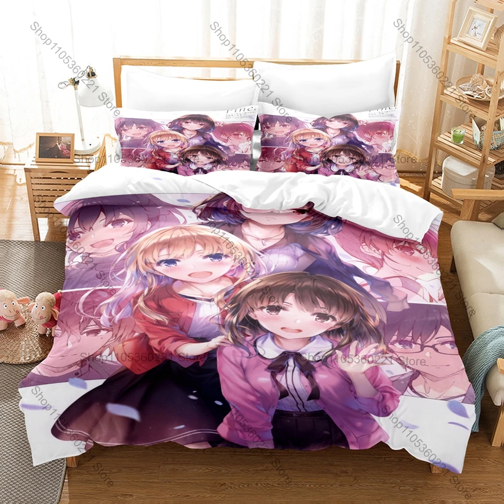 Saekano How to Raise a Boring Girlfriend 3PCS Bedding Set Anime Print Microfiber Duvet Cover Pillowcase Megumi Kato Eriri Utaha