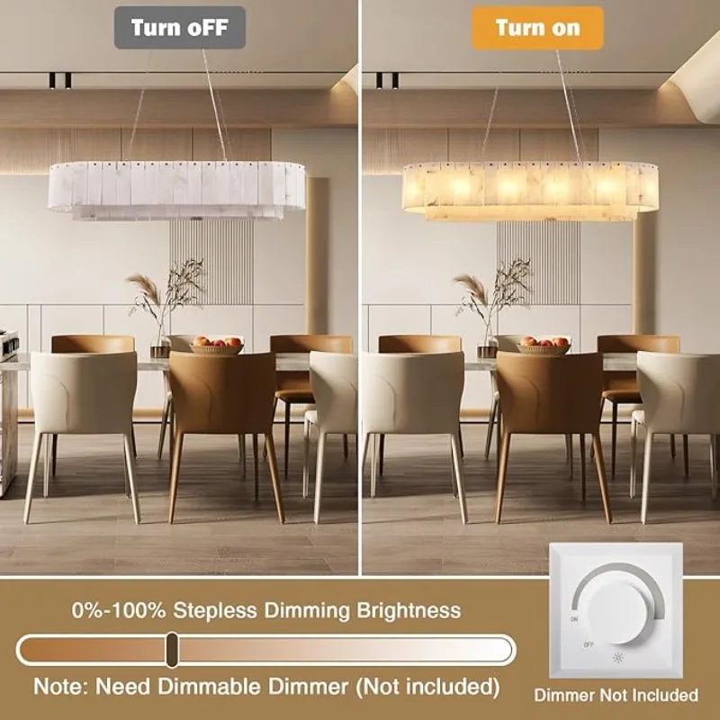 Lustre retangular de alabastro para sala de estar, banheiro, sala de jantar, decoração, cozinha, foyer, ajustável, moderno, pingente de mármore