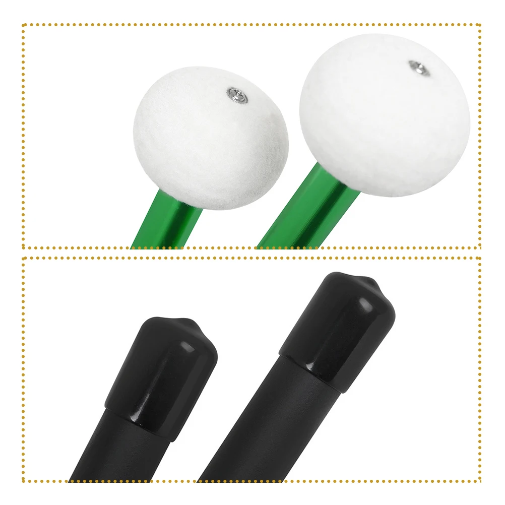 

1 Pair Aluminum Alloy Drumsticks Felt Heads Green Color Percussion Instrument Accessories Bass Drum Mallets Replacement