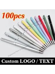 100 Pcs New Advertising Pen Free Custom LOGO Metal Ballpoint Pen Lettering Name Wholesale Hotel Gift Pen Office Supplies