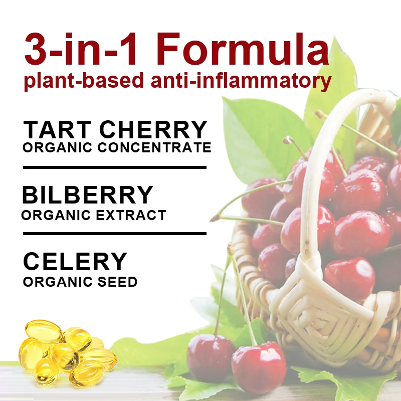 Organic Tart Cherry Extract Capsules with Bilberry Fruit & Celery Seed Premium Uric Acid Cleanse for Joint & Muscle Health Food