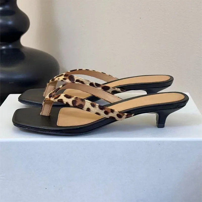 

Sexy Kitten Heels Slippers Women Horsehair Narrow Strap Sandals Women Flip Flops Summer Shoes Woman Low Heels Slides Woman