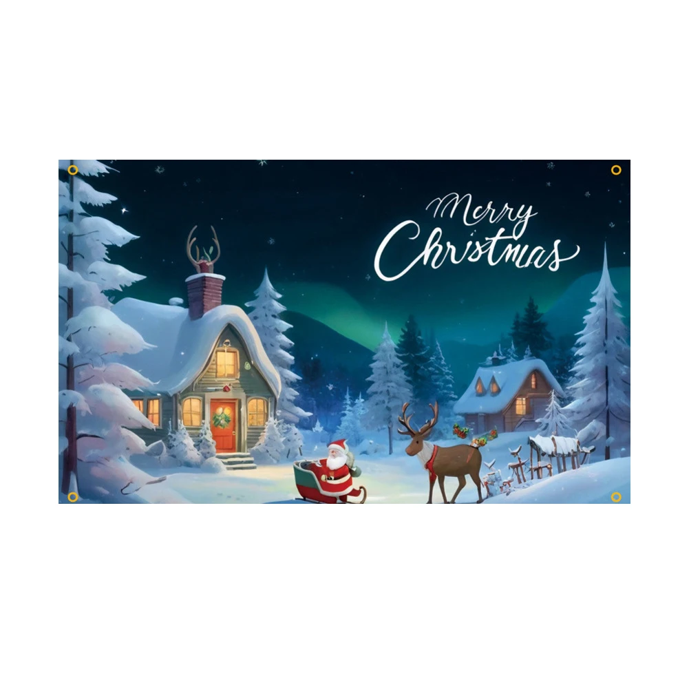 

Large Outdoor Christmas Banner with Santa Claus and Snowman Design for Yard Decoration and Photo Background Polyester Material