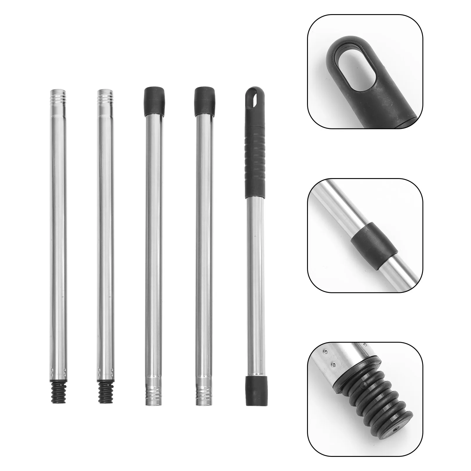 Universal 4-Section Stainless Steel Mop Pole Adjustable Rust-Resistant Replacement Mop Handle Broom Rod for Household Floor