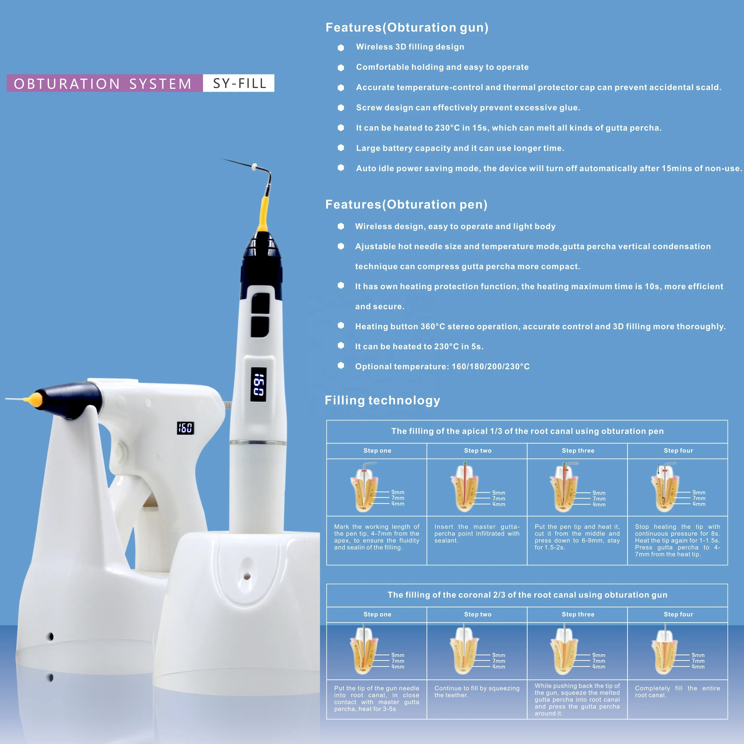 New 1 Set Dentist Gutta Percha Obturation Endo System Warm Obturation and Pen With 6 Needles for  Lab Use