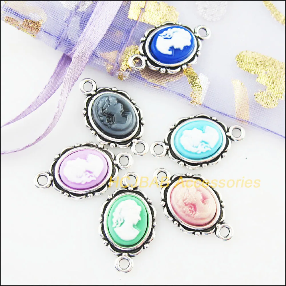 12Pcs Tibetan Silver Plated Beauty Mixed Resin Charms Pendants Connectors 12x21mm
