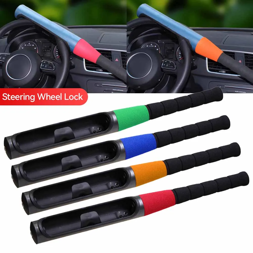 

Car Steering Wheel Steel Lock Seat Belt Anti-theft Lock Baseball Bat Style Tools with Keys Easy Installation Fits Most Cars