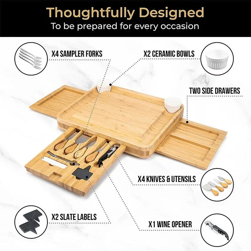 Bamboo Cheese Board Set Large Charcuterie Board Set Charcuterie Boards & Accessories Cooking Tools with Slide Out Drawer
