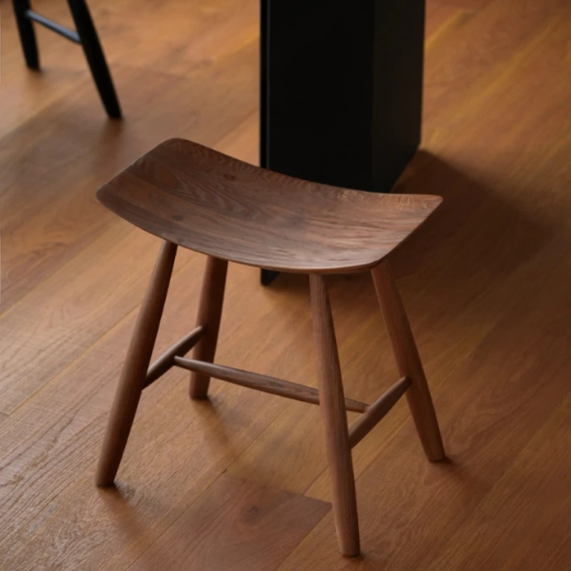 

Wabi Sabi Solid Wood Dining Stool Mid-Century Modern Home Low Stool Multi-Purpose Entryway Shoe Bench for Living Room Furniture