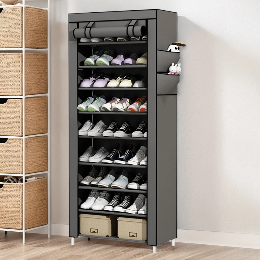 10 Layers Shoes Cabinet with Fabric Cover Dustproof Shoes Storage Rack Free Standing Organizer for Home Dormitory Rental Housing