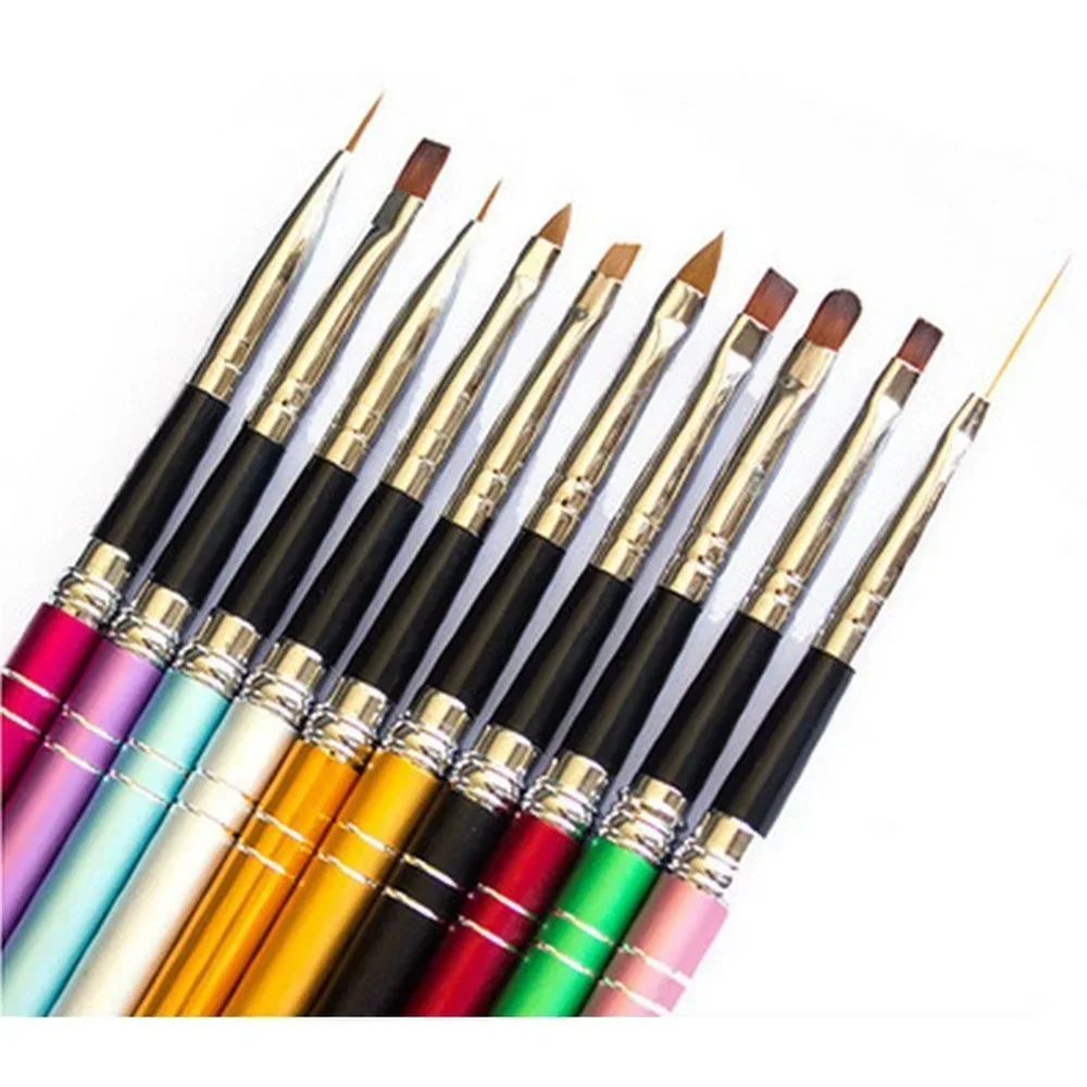 

10Pcs/Lot Nail Art Brush Set 10 Colors Different Sizes Copper Handle Design Polish Nylon UV Gel Painting Nail Brushes