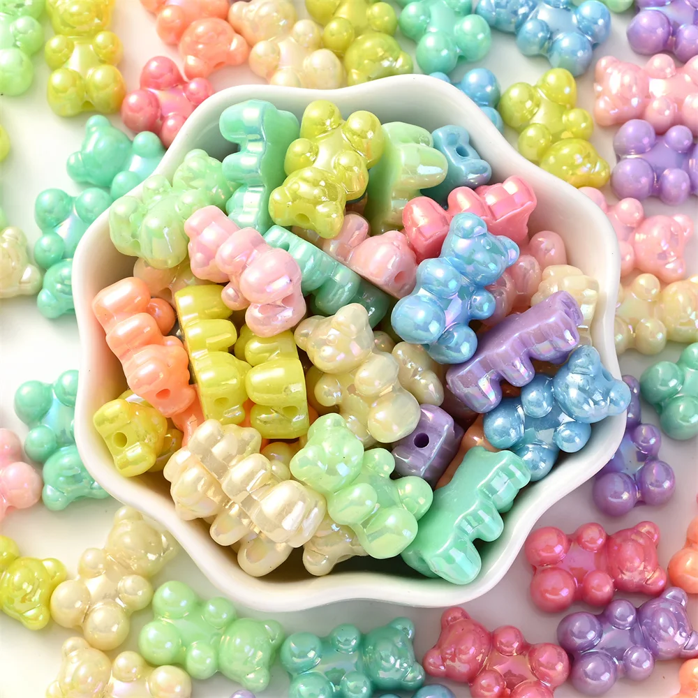 30pcs Makaron AB Cute Bear Beads Blingbling Acrylic Spacer Beads For Making Keychain Pendant Necklace Earring Jewelry