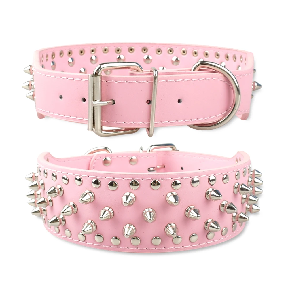 Spiked Studded Leather Dog Collar For Small Medium Dogs Bulldog Adjustable Anti-Bite Puppy Neck Strap Collars Pet Accessories