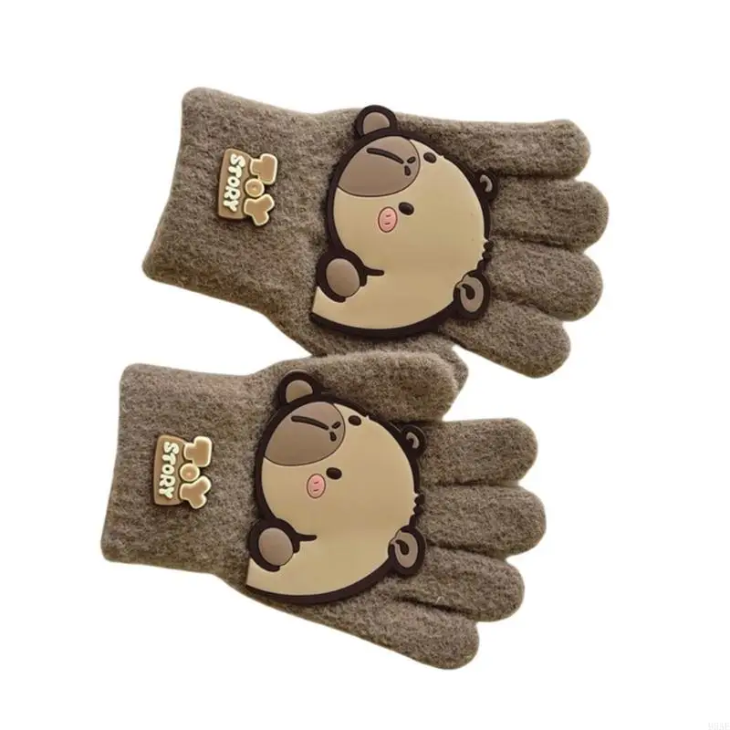 

95AE Cartoon Bear Kids Warm Gloves Soft & Breathable Children's Knitted Gloves for Snow Play and Everyday Activities