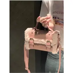 JIAERDI Plush Pink Square Y2k Bags Women New Fairycore Aesthetic Handle Messenger Bag Purse Female Vintage Casual Crossbody Bags