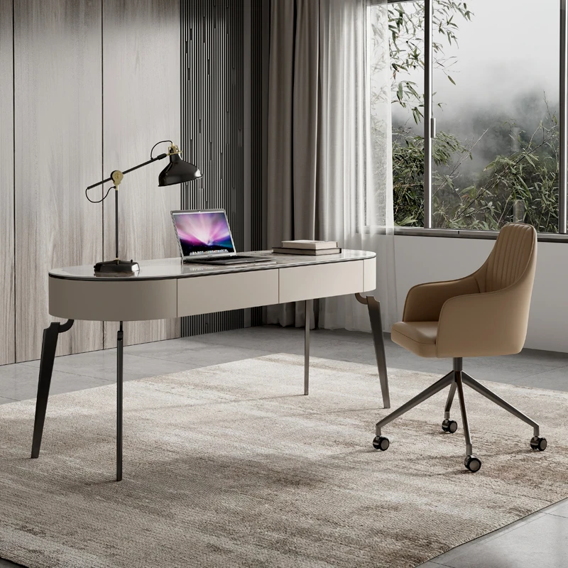 

Italian light luxury rock board desk modern simple study desk senior sense designer bedroom home computer desk